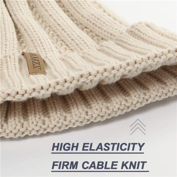 SAMZX Womens Winter Hat Thick Cable Knit Warm Beanie for Women with Faux Fur Pom main image 4